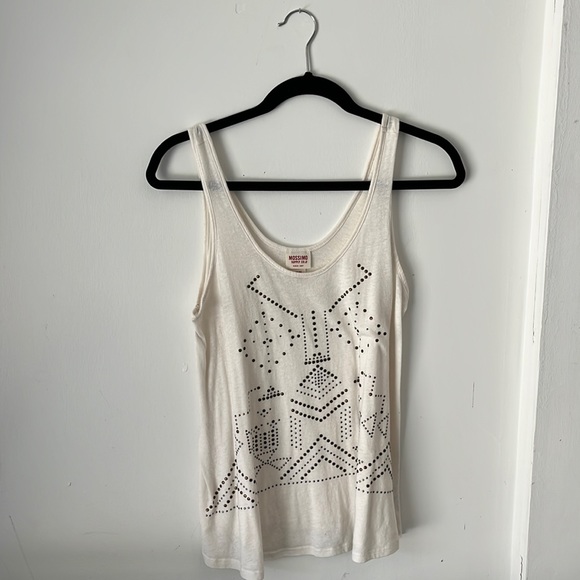 a medium cream tank top with gold and silver sequence in a design - Picture 1 of 3